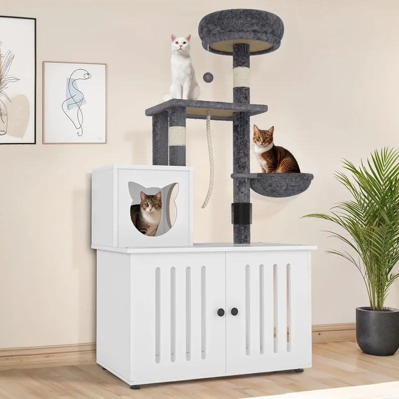 53.5″ 2-in-1 Cat Tree with Built-in Litter Box